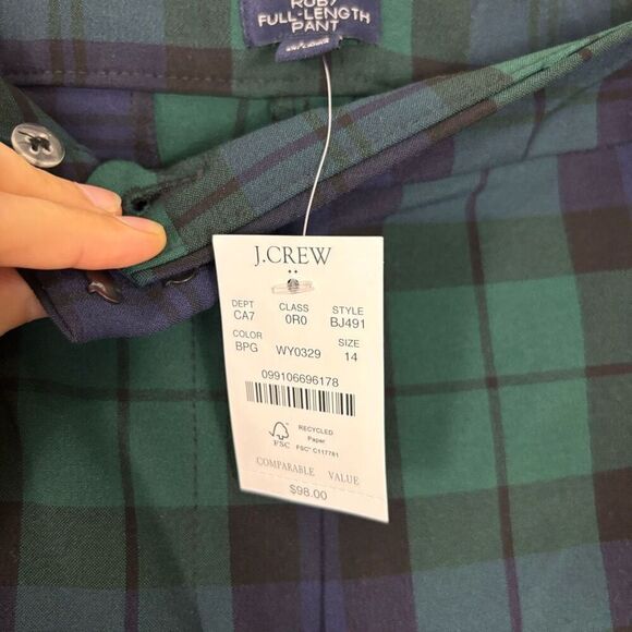 New J. Crew Blue & Green Plaid Ruby Full Length Straight Leg Dress Pants Size 14 - Picture 5 of 7